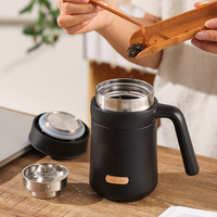 PINKAH Bouteille isotherme personnalisée en acier inoxydable 550 ml (19 oz) anti-fuite avec infuseur pour thé et café, tasse de bureau
