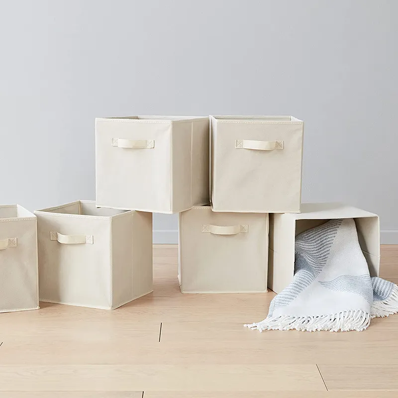 Wholesale Home Foldable Fabric Storage Cubes Organizer clothes Shelf Basket Cube Organizer with Dual Handles Storage Box Bins