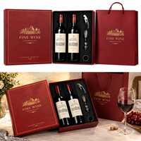 Boîte d'emballage de luxe haut de gamme pour deux bouteilles de vin avec insert en mousse écologique et sac de transport assorti, logo personnalisé