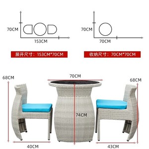 Set da Pranzo in Rattan per Esterni, Set Bistrot Salvaspazio in 2 Pezzi, Tavolo Rotondo e Sedie Impilabili per Giardino e Balcone - Product Image 4