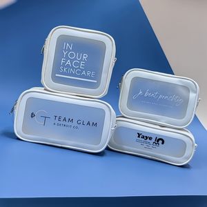 Trousse de maquillage à roulettes avec logo personnalisé Sac cosmétique en cuir Pu Sacs de maquillage blancs imperméables - Product Image 3