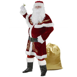 Costume de père noël grande taille pour hommes, en velours, avec barbe et chapeau, tenue de noël pour fête de vacances d'hiver, M-6XL - Product Image 2