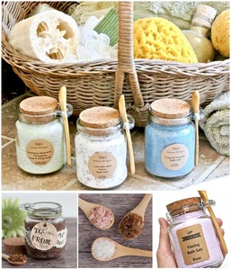 Bouteille en verre pour sel de bain en gros, pot cosmétique de 250 ml, bouteille en verre de 8 oz avec cuillère en bois et couvercle en liège - Product Image 2