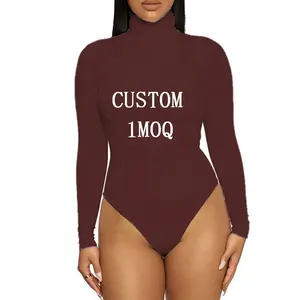 Stram pler Damen Custom Logo Spiel anzüge New Simple High Neck Langarm Slim Sexy Bodycon Bodysuit Bodysuit