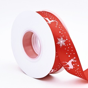 Custom Christmas Printed Satin <b>Ribbon</b> Personalized Logo For Holiday Gift Wrapping - Product Image 1