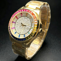 Montre mécanique automatique pour homme avec cristaux arc-en-ciel, Miyota 8215, montre-bracelet de luxe en acier inoxydable étanche