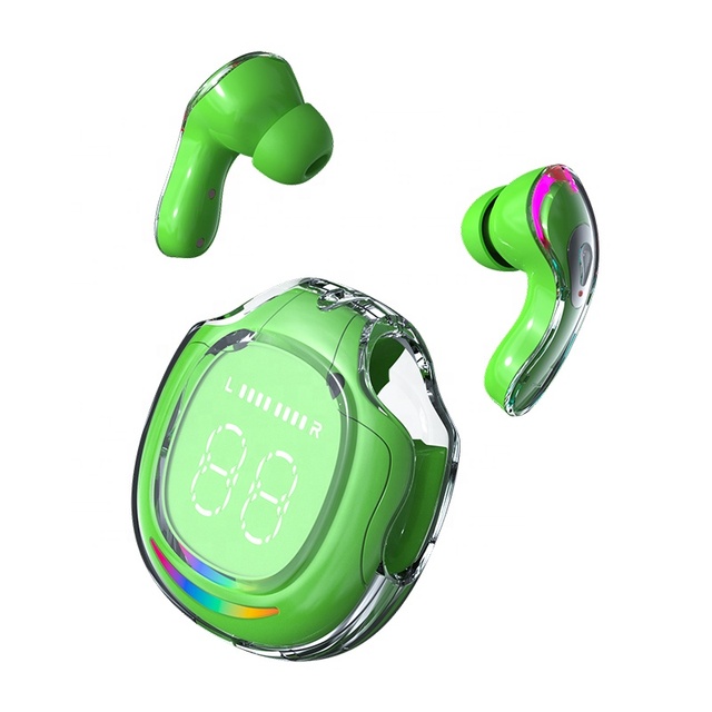 2024 Transparent Crystal Shell Wireless Earphone LED Dynamic Digital Display Screen Blue Tooth Earbuds