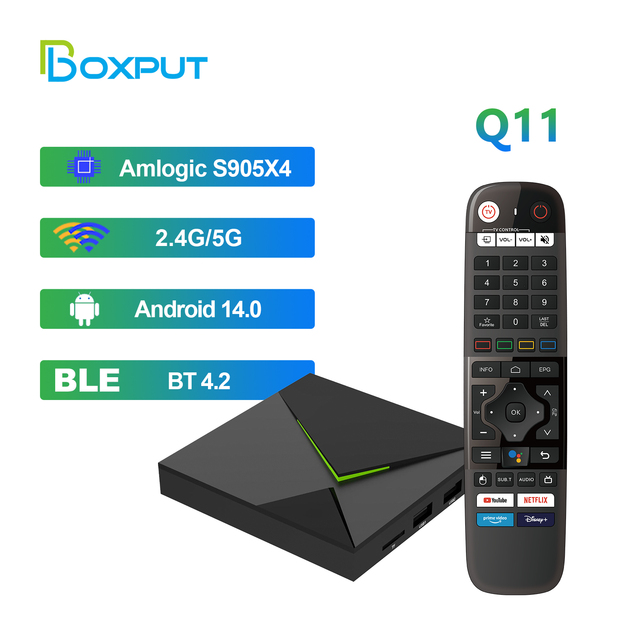 Popular Android 14.0 TV Box Q11 Amlogic S905X4 Quad Core 4GB 32GB 8K HD Media Player BT Voice Remote 2.4G 5G Dual Band WiFi