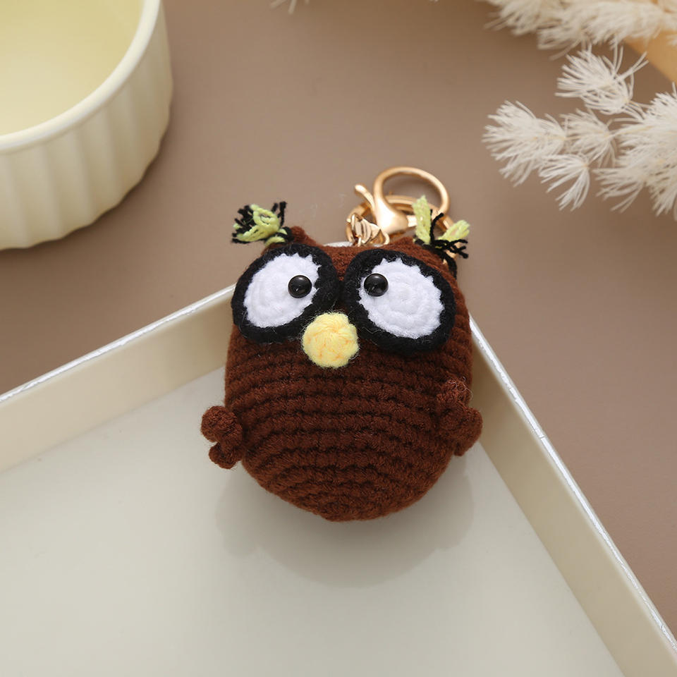 New Cartoon Handmade Woven Owl Crochet Keychain Bag Car Key Ring ...