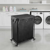 Chariot à linge pliable avec panier en tissu amovible, grande capacité, structure métallique, organisateur pour la maison, chariot à linge avec roulettes