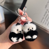 Porte-clés en peluche pompon en fourrure pour fille, accessoires de sac, peluche créative mignonne, poils de vison véritable, panda
