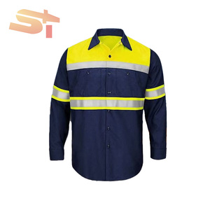 Abbigliamento da lavoro professionale in cotone a manica corta stile camicia ad alta visibilità strisce riflettenti traspiranti resistenti per il giorno - Product Image 4