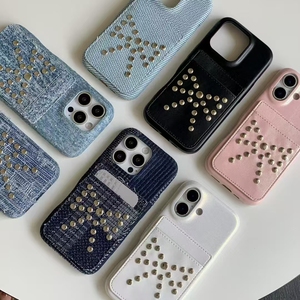 Nouveau Cool 3D fait à la main goujons Denim tissu couverture arrière de protection pour <span class=keywords><strong>iPhone</strong></span> 13 14 15 16 Plus Pro Max étui de téléphone portable - Product Image 3