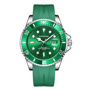 Kimsdun – montre à quartz pour homme vert, vente en gros, bracelet en cuir véritable, étanche, affichage de la date, montre d'affaires minimaliste