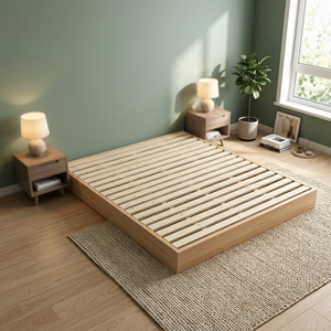 Scandinavian Solid Wood Platform <b>Bed</b> <b>Frame</b> with Floor Slat Base for Homestay Hotel Rooms - Product Image 2