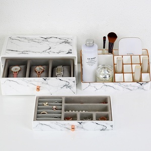 Hot-bán 2 cái vẻ đẹp mỹ phẩm lưu trữ hộp đá cẩm thạch nhựa trang điểm tổ chức cho với Rose Gold Trim - Product Image 4