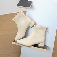 Bottines à bout pointu pour femmes, talon bloc, cuir extensible, embout métallique, fermeture éclair au dos, bottes chaussettes tendance, 3 couleurs