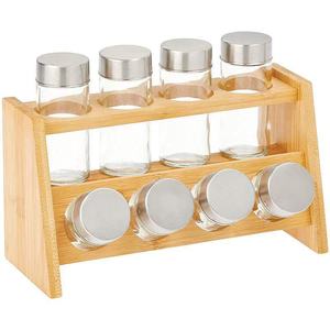 Estante de especias de bambú de doble capa con tapas metálicas herméticas, organizador de almacenamiento de cocina para especias y condimentos - Product Image 2