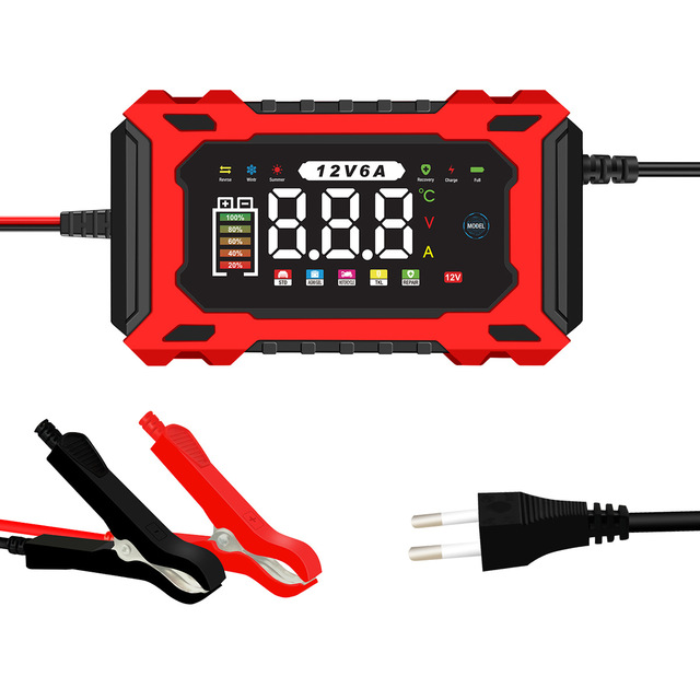 12V 6A Smart Pulse Repair Battery Charger LED Digital Display Auto Motorcycle Lead Acid Battery Trickle Charger Maintainer