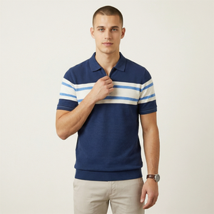 Pull Polo Rayé pour Homme en Mélange de Viscose Tricoté, Couleurs Contrastées, Style Smart Casual, Vêtement Basique Tendance - Product Image 4