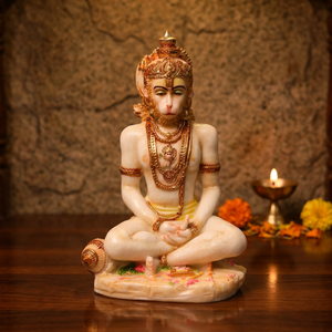 Statue du Seigneur Hanuman en résine et poussière de marbre, artisanat Nirmala |   Idole de dieu hindou traditionnelle faite à la main |   Temple spirituel à domicile - Product Image 2