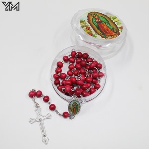Collar de cuentas de oración de madera clásico con <span class=keywords><strong>cruz</strong></span> de María, regalo religioso de bautismo, rosario para hombres y mujeres con caja. - Product Image 6