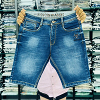 Shorts en jean déchirés pour hommes, taille mi-haute, coupe droite, en nylon/coton, délavage moyen, style décontracté d'été, vente en gros