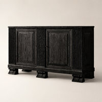Buffet d'appoint en bois massif cannelé de luxe en chêne noir à 2 portes pour salle à manger d'hôtel et rangement domestique