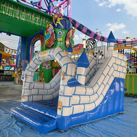 Château gonflable QIQU 0,55 mm en PVC pour usage commercial, idéal pour les fêtes d'enfants, location, toboggan 6x3,5 m, bleu et blanc