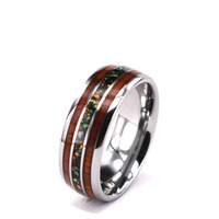 Bague en bois pour hommes, Double Koa, avec incrustation d'opale blanche écrasée sur les deux côtés, nouvelle collection