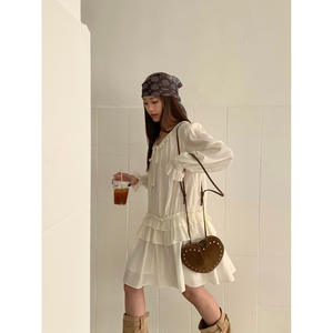 <span class=keywords><strong>Robe</strong></span> à manches longues style bohème pour femme, nouvelle collection printemps, coupe ample amincissante à treize rangs, col à volants, pull-over, jupe courte - Product Image 2