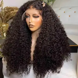 Glueless 250 Density Human Hair Lace Front Wig Water Wave 13x4 13x6 Pre Plucked Afro Kinky Curly HD Lace Frontal Wig Human Hair