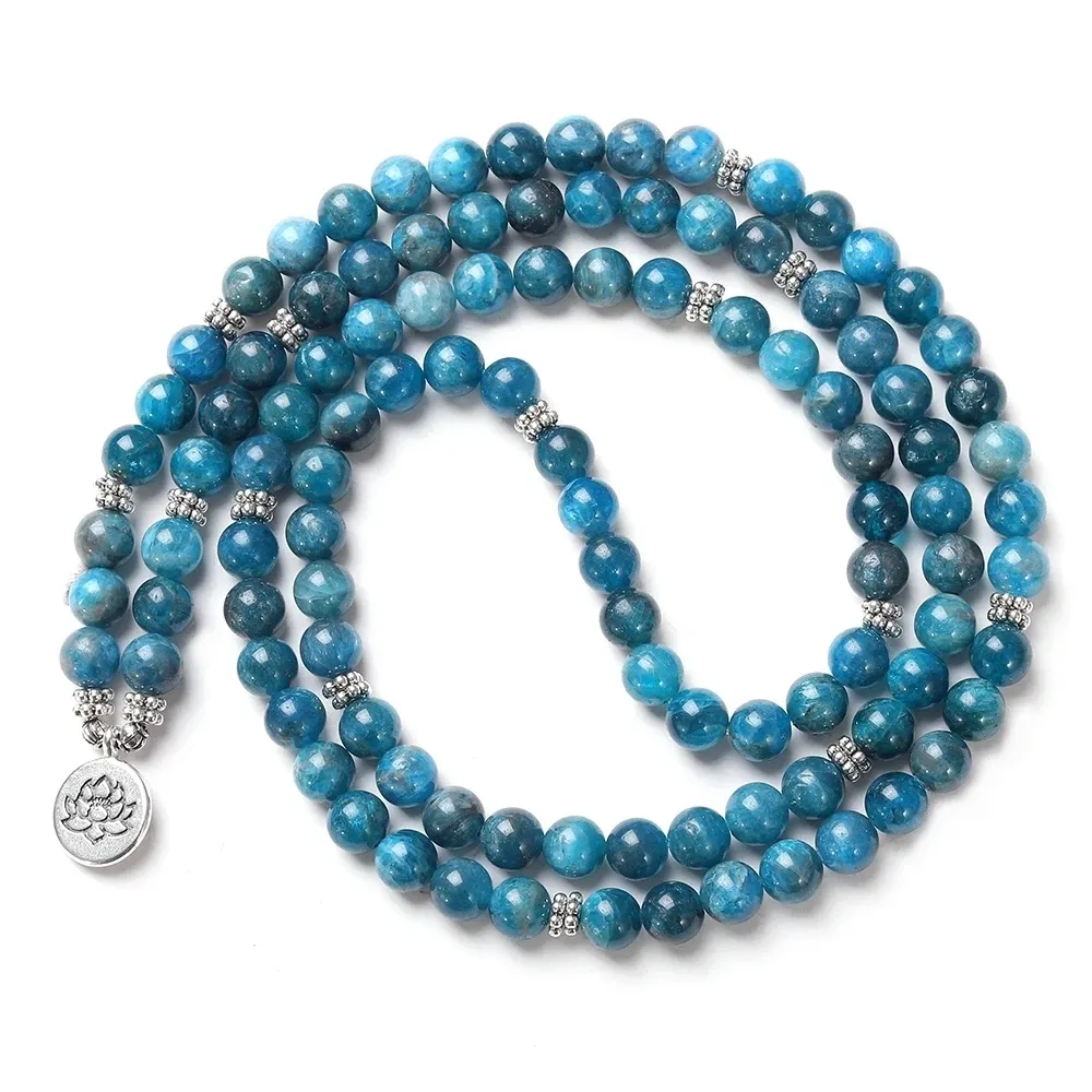 Bracelet de guérison en Apatite 108 perles Mala, Protection spirituelle, force, confiance, méditation, équilibre