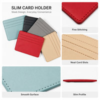 Dompet Kartu Kulit PU Tipis Logo Kustom untuk Pria Wanita, Minimalis, Kantong Depan, Tempat Kartu Kredit 3 Slot, Hadiah Bisnis Tipis