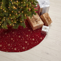 Rok Pohon Natal Burgundy Satin Emas Bermotif Bunga 58 inci Adornos Navidad Mewah Vintage Xmas Home