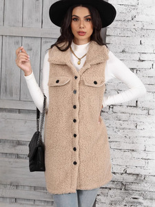 <strong>Women</strong> Lapel Collar <strong>Sherpa</strong> Fleece Vest Sleeveless Button Down <strong>Gilet</strong> With Flap Pockets Casual Ladies Winter Outerwear Jacket - Product Image 4