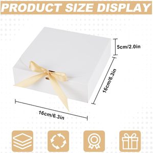 GXFFING Scatole Regalo Pieghevoli Bianche 16x16x5 cm con Coperchio e Nastro per Compleanni, Matrimoni, Natale e Festività (10 Pezzi) - Product Image 3