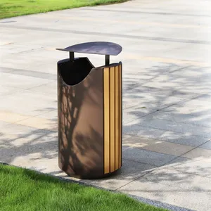 New Modern Outdoor Trash Bin For Park Streetscape Round Waste Bins With 60L Trash Bin Outdoor With PS Wood Commercial Garbage