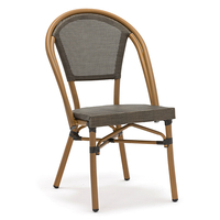 Chaise de bistrot parisienne en aluminium noir et blanc avec tissu Teslin géométrique pour extérieur, patio, café, restaurant, salon, cour