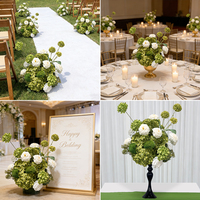 Arrangement floral artificiel de style moderne : Hortensias vert foncé et pivoines blanches pour la décoration de toile de fond de mariage