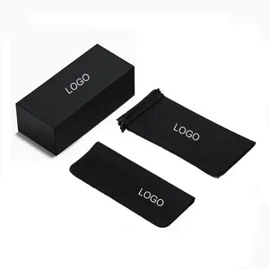 Embalaje de gafas de sol con logotipo personalizado, caja de papel, paño de limpieza negro, bolsa de vidrio