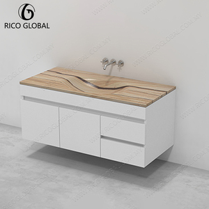 Meuble-lavabo moderne sur pied avec plateau en marbre et vasque en céramique résistante à l'eau BC-002F - Product Image 4