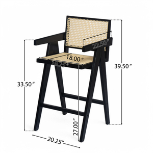 27'' Modern Minimalist Adjustable Bar <b>Stool</b> with Cane Seat and <b>Leather</b> Frame for Home Bar & Dining - Product Image 4