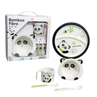 Ensemble de vaisselle pour tout-petits en fibre de bambou, 5 pièces avec assiette, bol, tasse, cuillère, fourchette, sans BPA, incassable, vaisselle pour enfants pour les repas