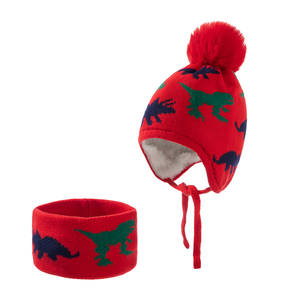 Vente en gros Hiver Mignon Dessin Animé Dinosaure <span class=keywords><strong>Jacquard</strong></span> Enfants Bonnet Cache-Cou Ensemble Doux Chaud Polaire Bonnet <span class=keywords><strong>Snood</strong></span> pour Enfants - Product Image 3