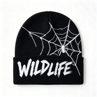 Bonnet en tricot imprimé numérique Y2K motif toile d'araignée WILDLIFE, bonnet d'hiver à revers, style streetwear, chaud, en acrylique, pour hommes et femmes