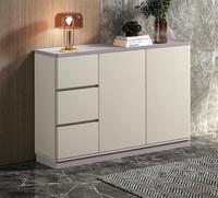Lemari Sepatu Modern 3 Pintu 3 Laci Rak Penyimpanan & Pajangan Warna Beige Abu-abu Dua Nada Ramah Lingkungan Hemat Tempat Perabot Rumah Tangga