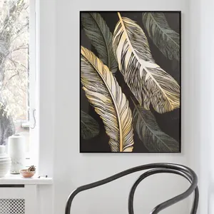 HOFINE – peinture sur toile d'ailes d'or noires personnalisées, Art mural abstrait, peinture sur toile d'ailes d'or pour la décoration de la maison