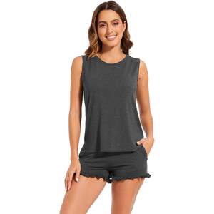 Conjunto de Pijama de Verano para Mujer, Personalizado, de Viscosa de Bambú, sin Mangas, con Pantalones Cortos, Suave, Tallas S a XXL - Product Image 1