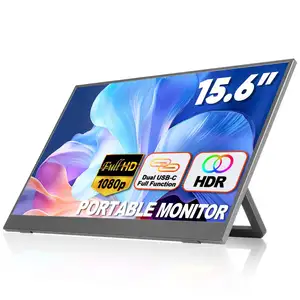 Moniteur portable pour ordinateur portable 15.6 pouces FHD 1080P IPS écran de soin des yeux avec support 180 moniteur de voyage à double haut-parleur réglable